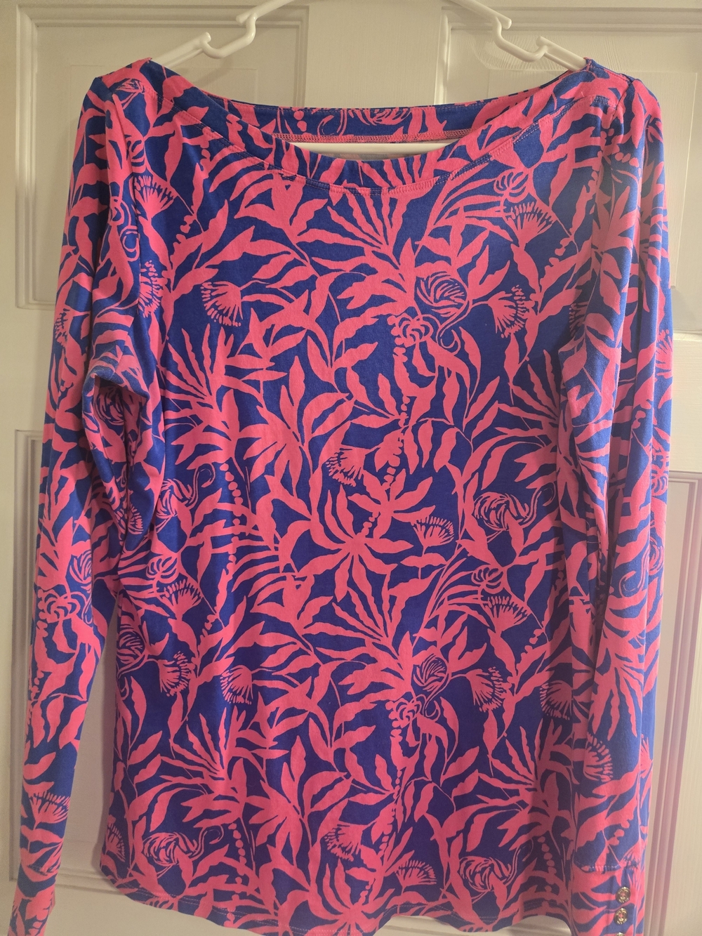 Lilly Pulitzer Pink and Blue Floral Long-Sleeve Top Size Large
